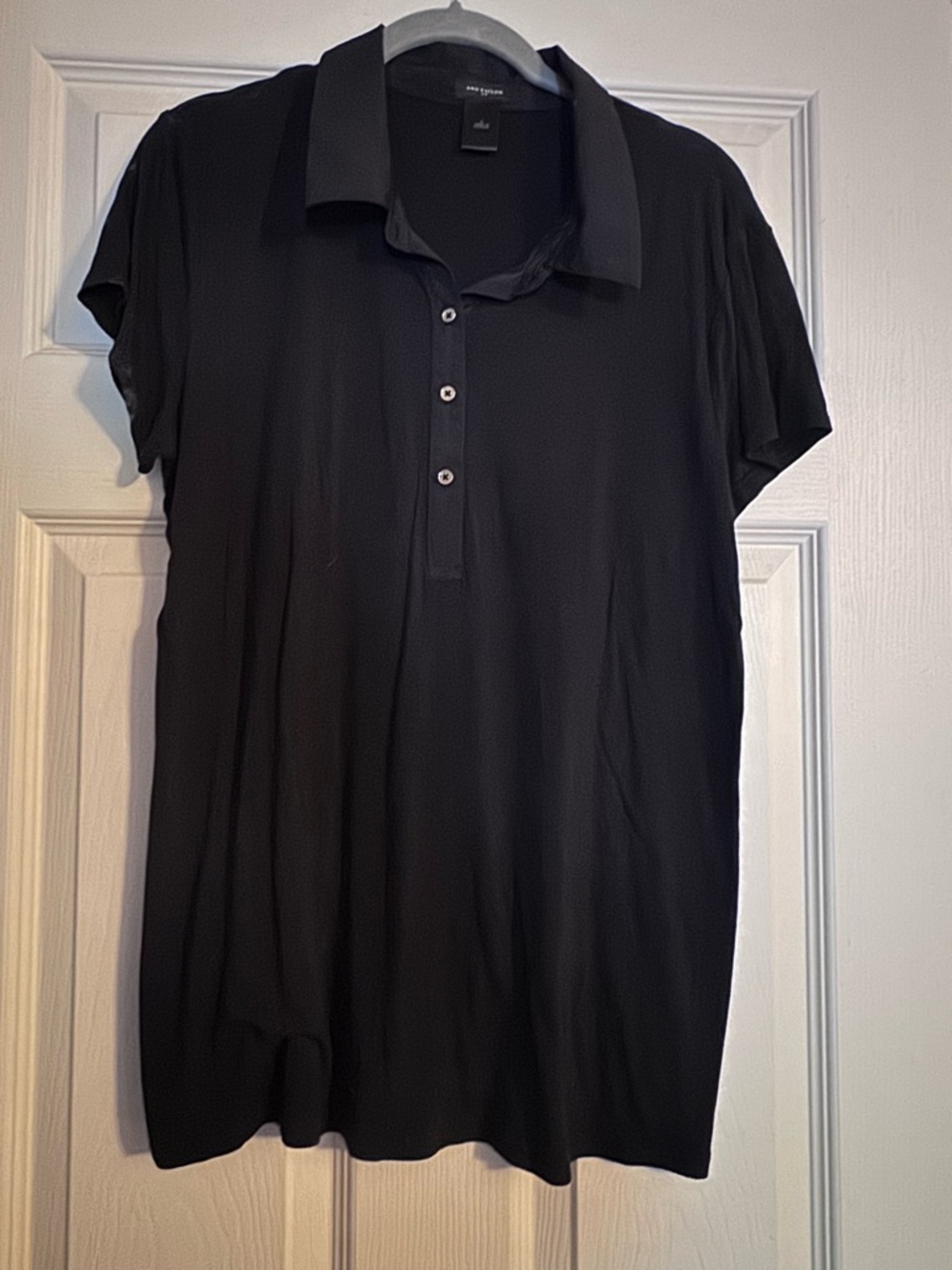 Ann Taylor Black Short-Sleeve Polo Shirt